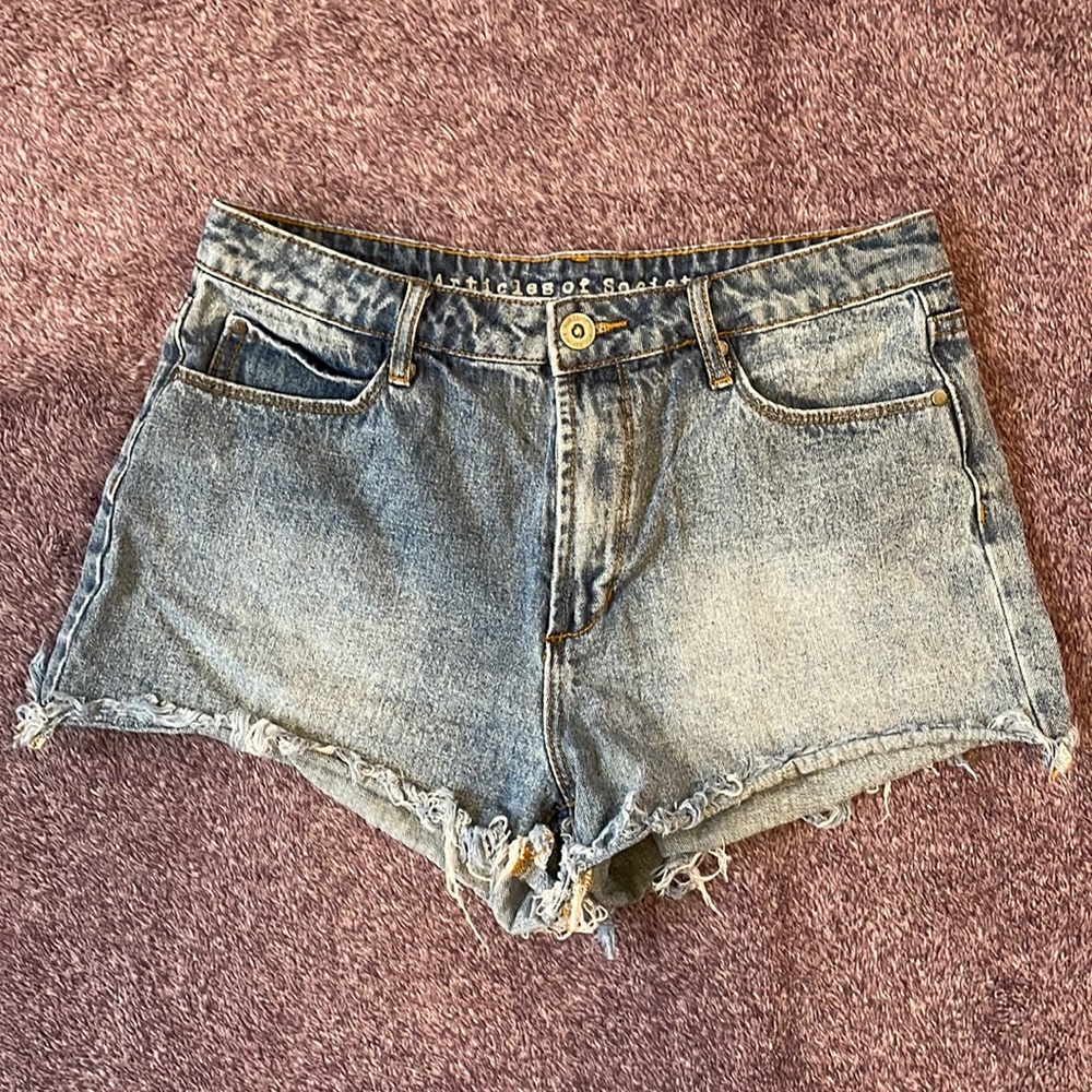 High wasted, distressed jean shorts